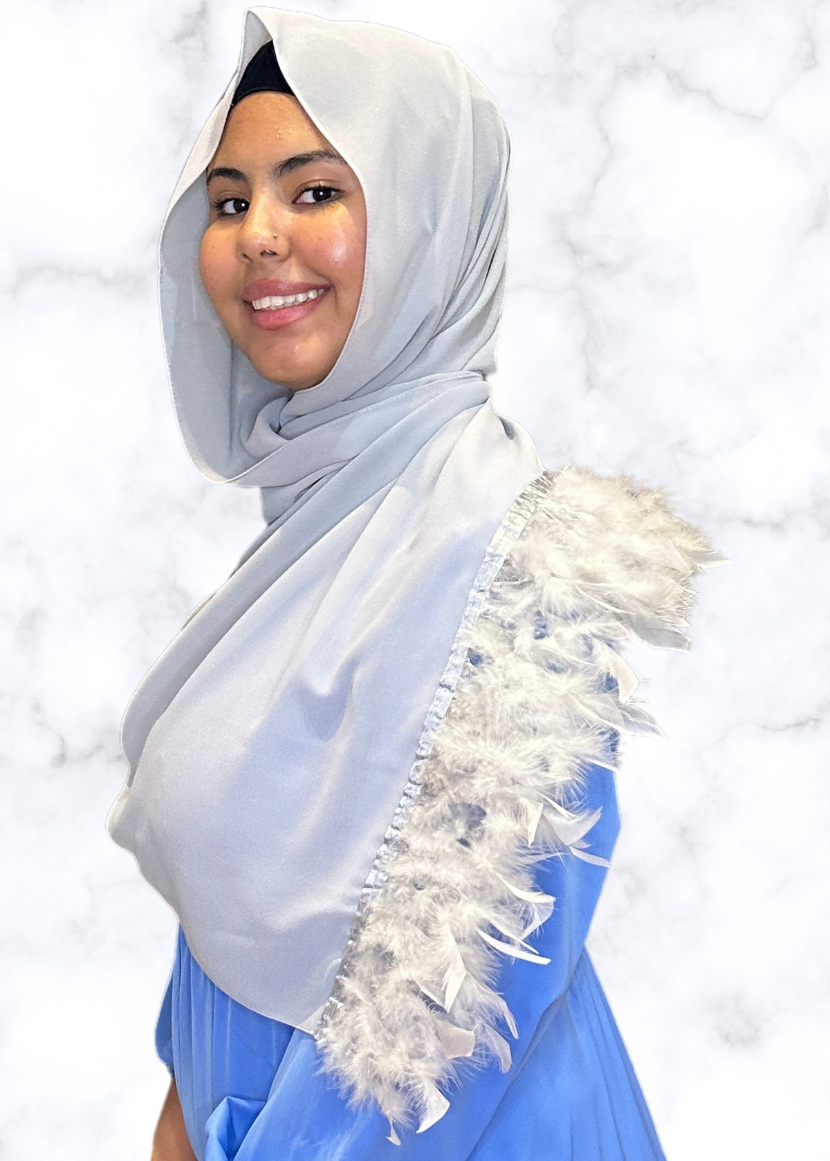 Gray - XL Feather Chiffon Hijabs