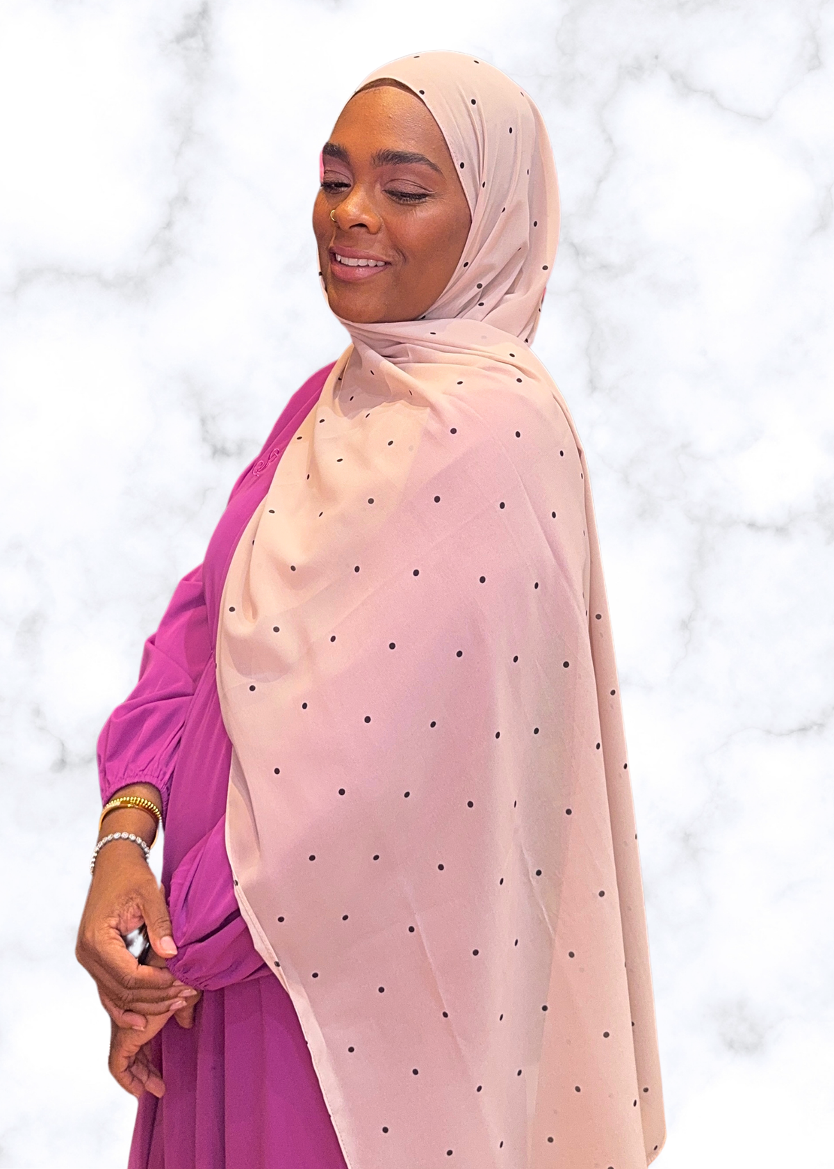 Pink Pearl Dotted - Chiffon Printed Hijab