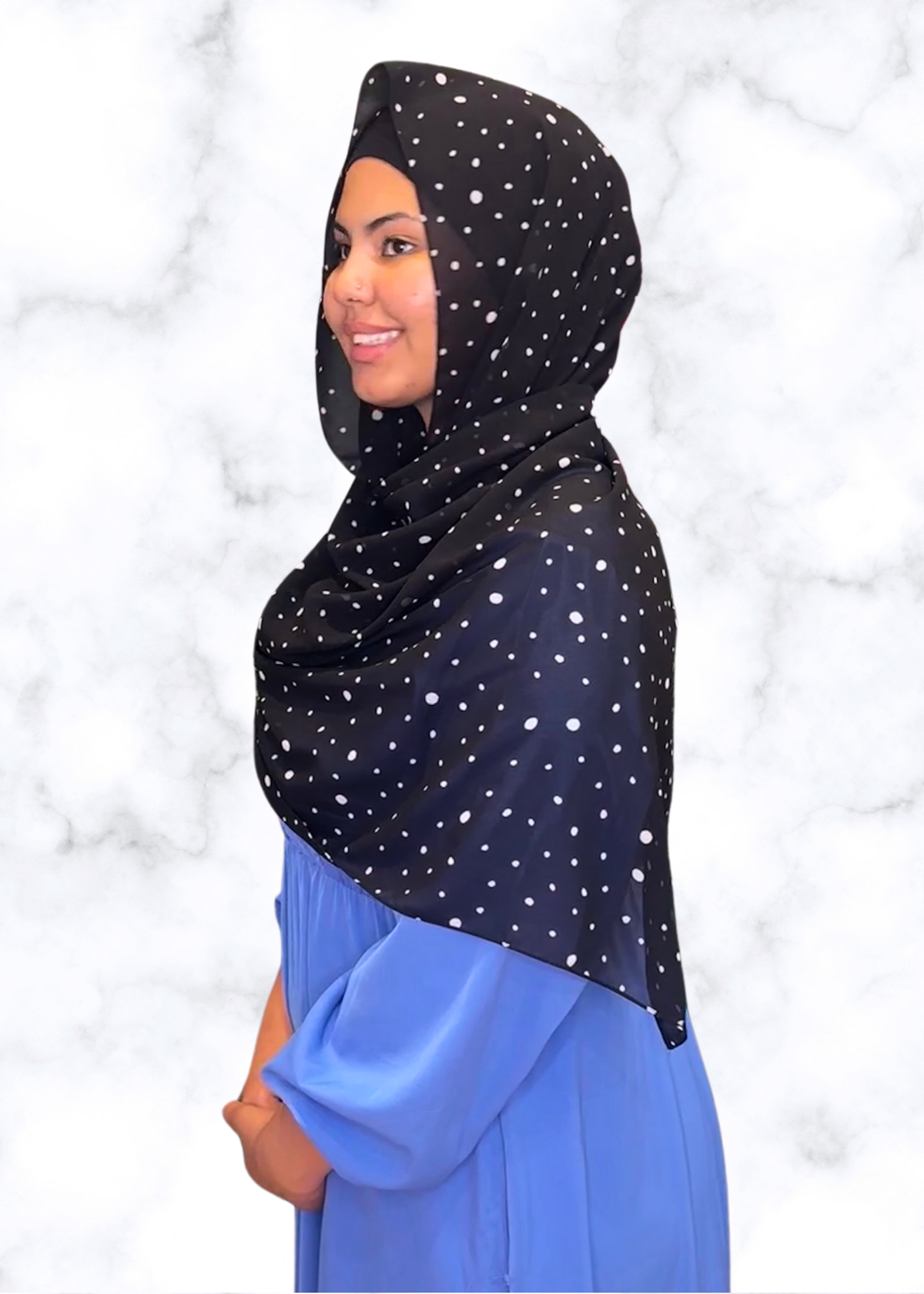 Scattered Black Dotted - Chiffon Printed Hijab