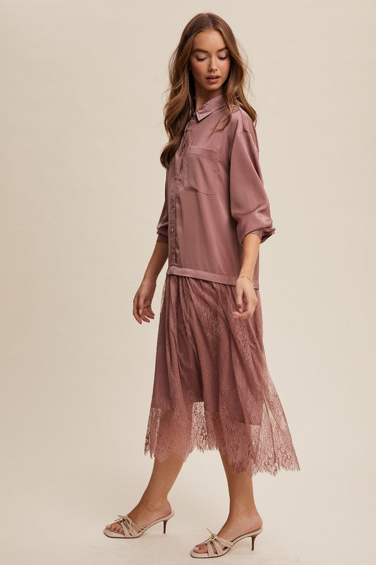 Button Down Lace Tunic - Mauve