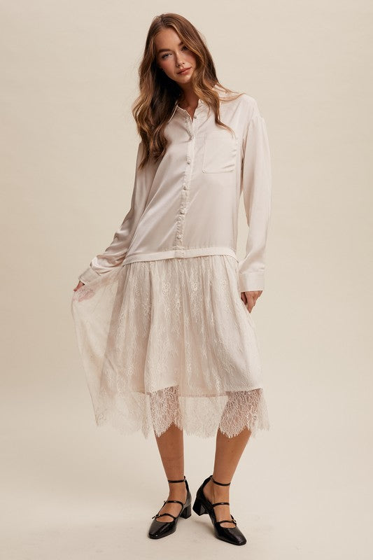 Button Down Lace Tunic - Champagne