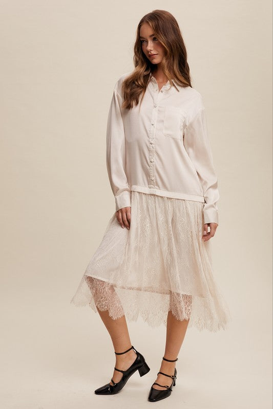 Button Down Lace Tunic - Champagne