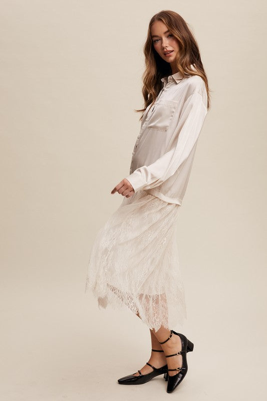 Button Down Lace Tunic - Champagne