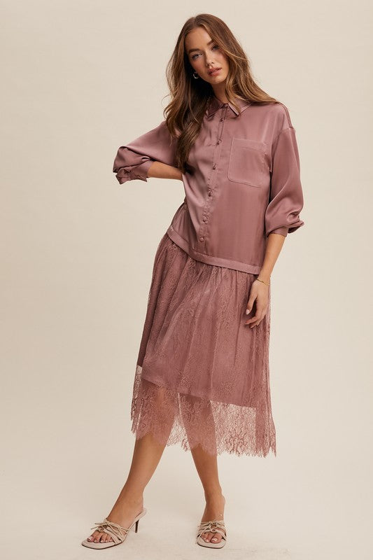 Button Down Lace Tunic - Mauve