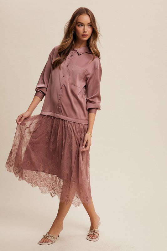 Button Down Lace Tunic - Mauve