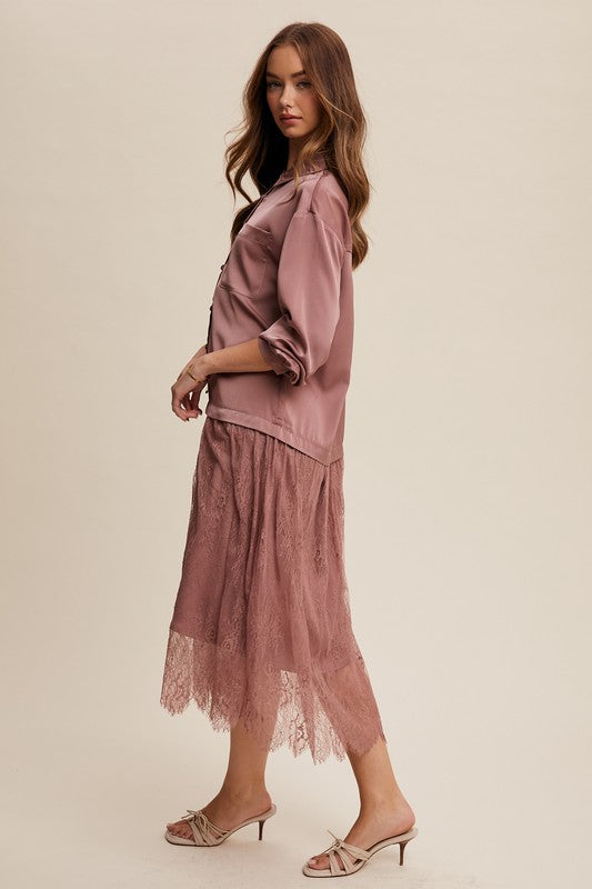 Button Down Lace Tunic - Mauve