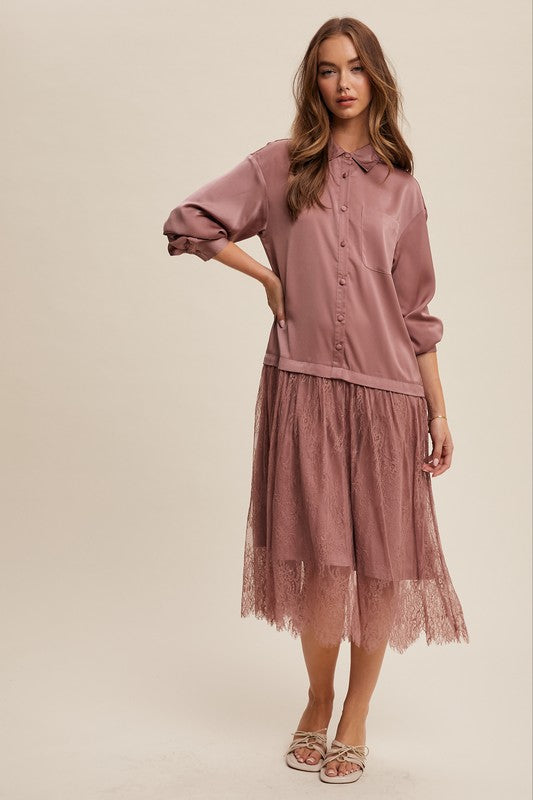 Button Down Lace Tunic - Mauve