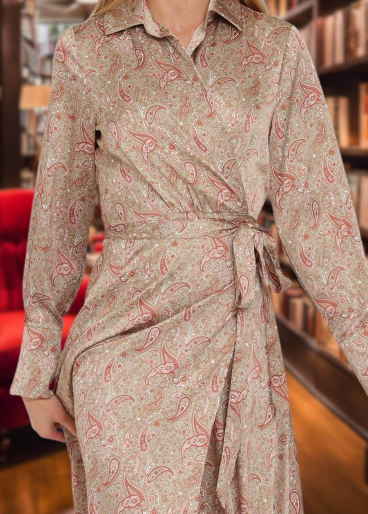 Riviera Breeze Wrap Dress - Brown Paisley