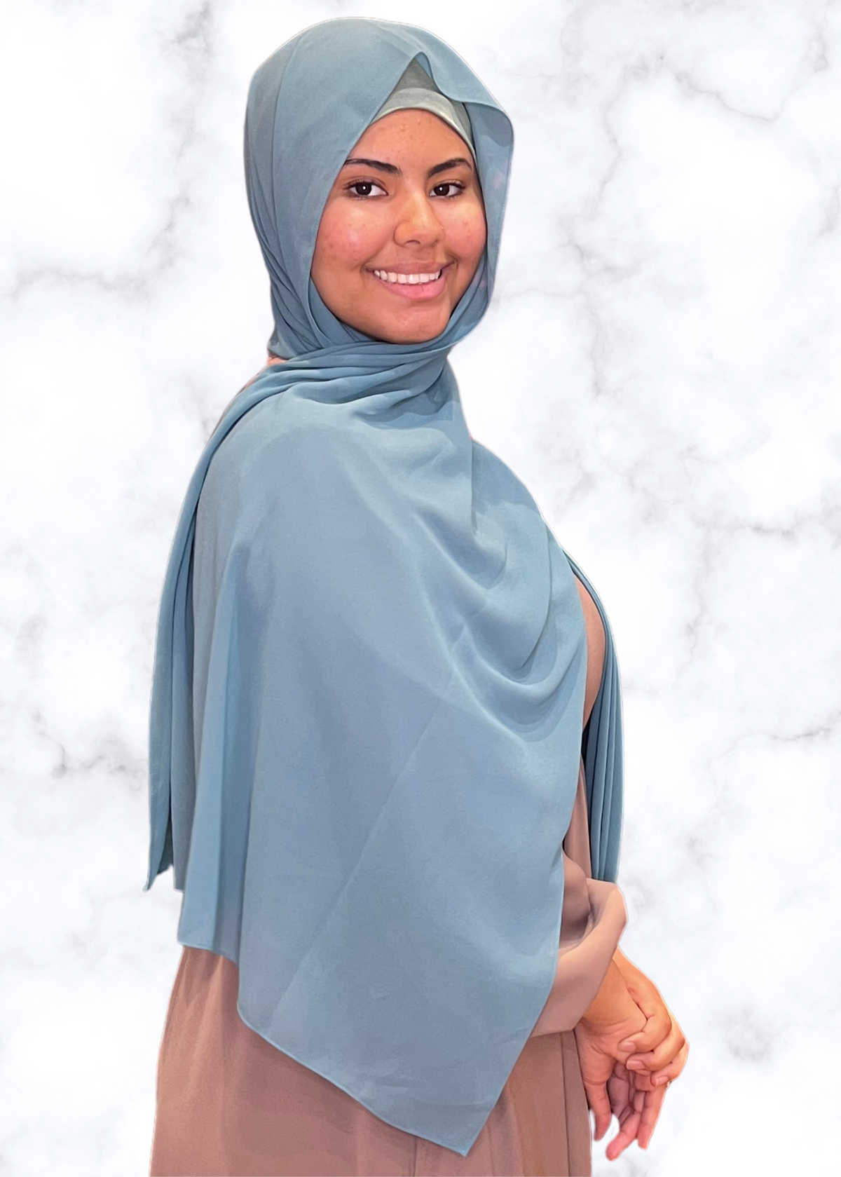 Cyan - Matching Chiffon Hijab Set