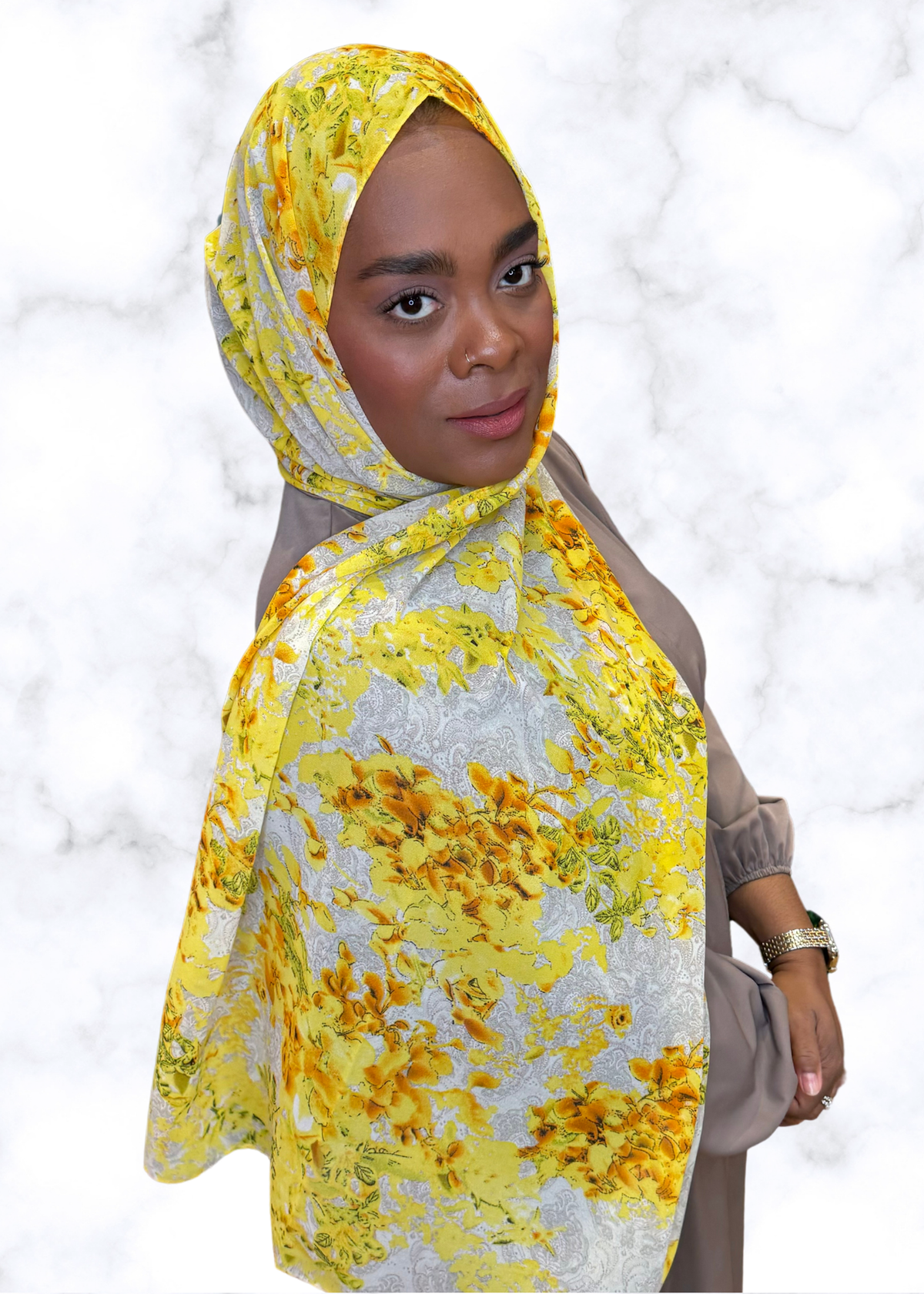 Golden Hydrangeas - Chiffon Printed Hijab