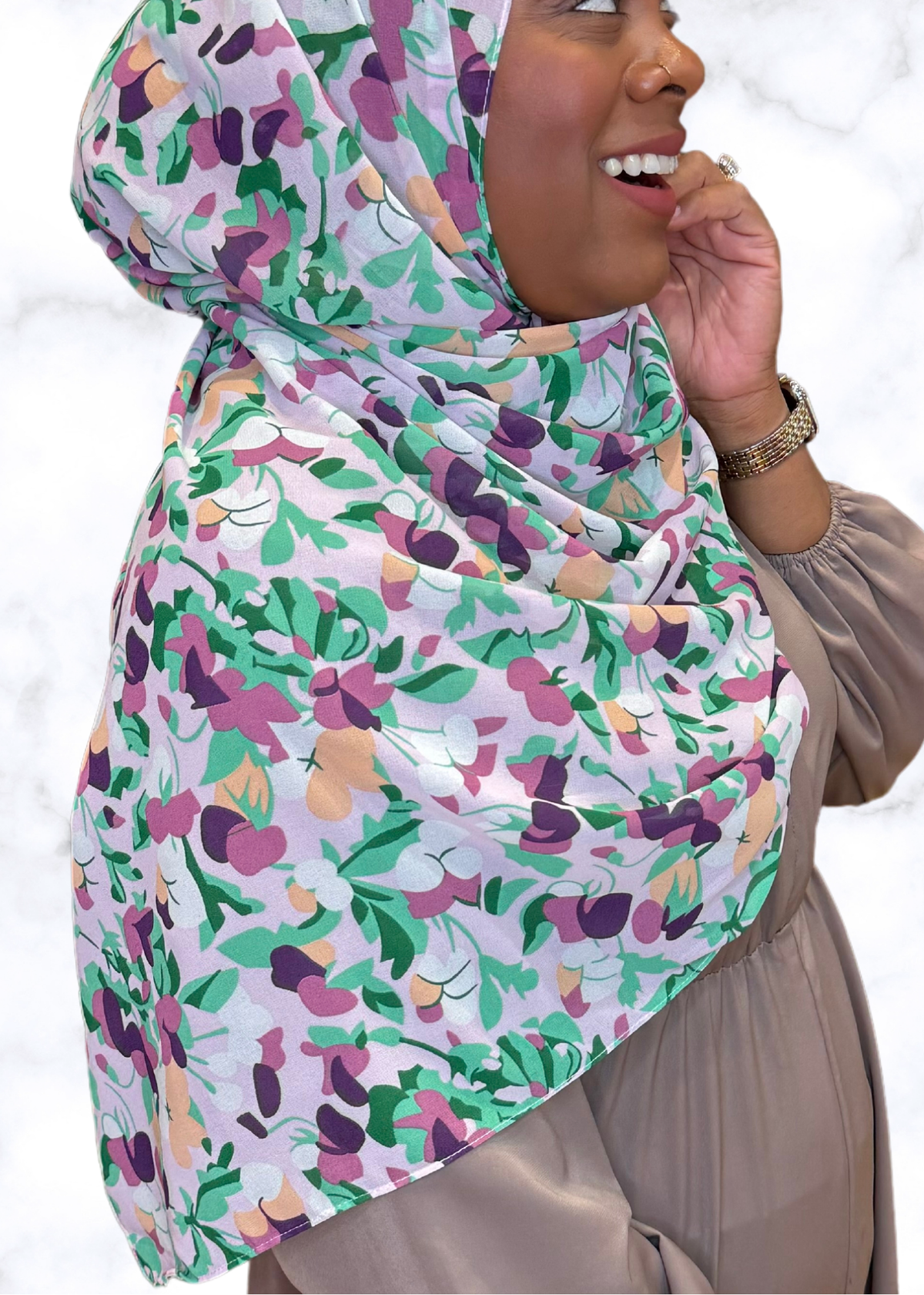 Green Blossoms - Chiffon Printed Hijab