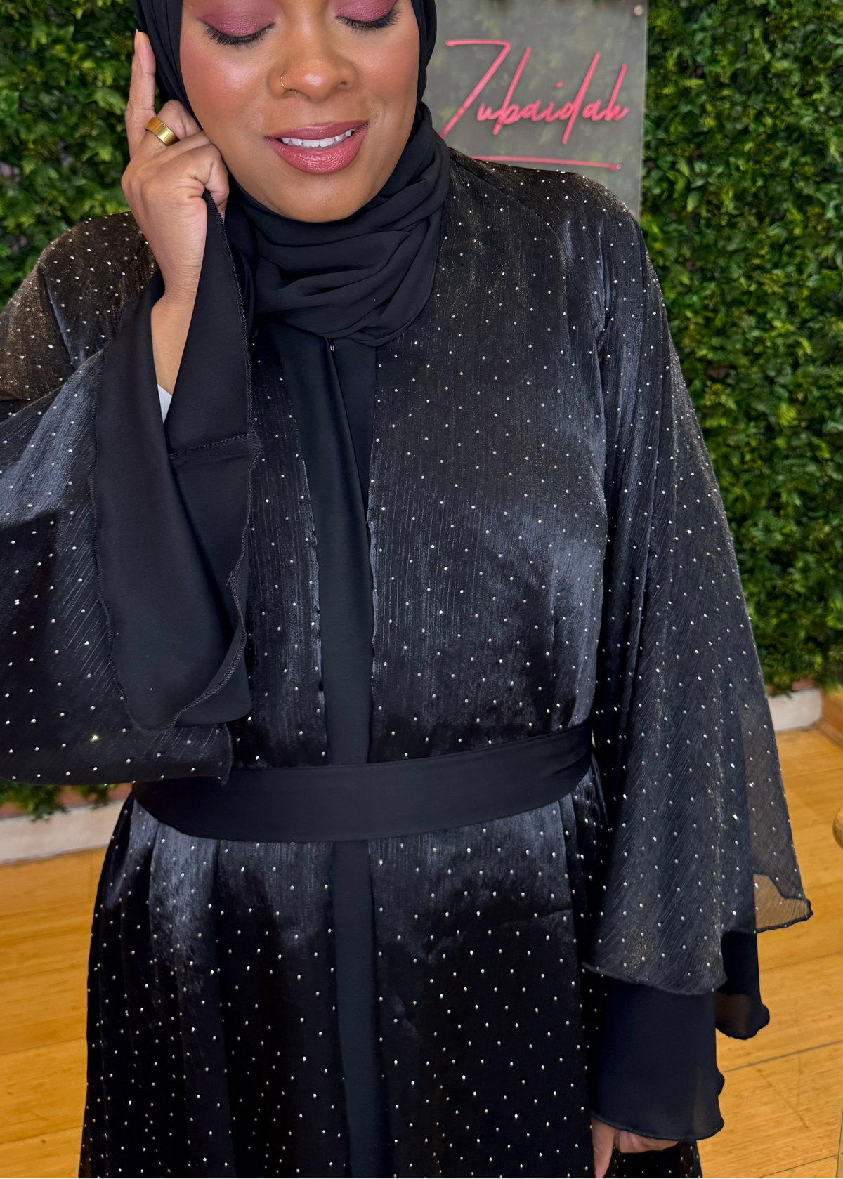 Black Rhinestone Sleeved - Umbrella Dubai Abaya