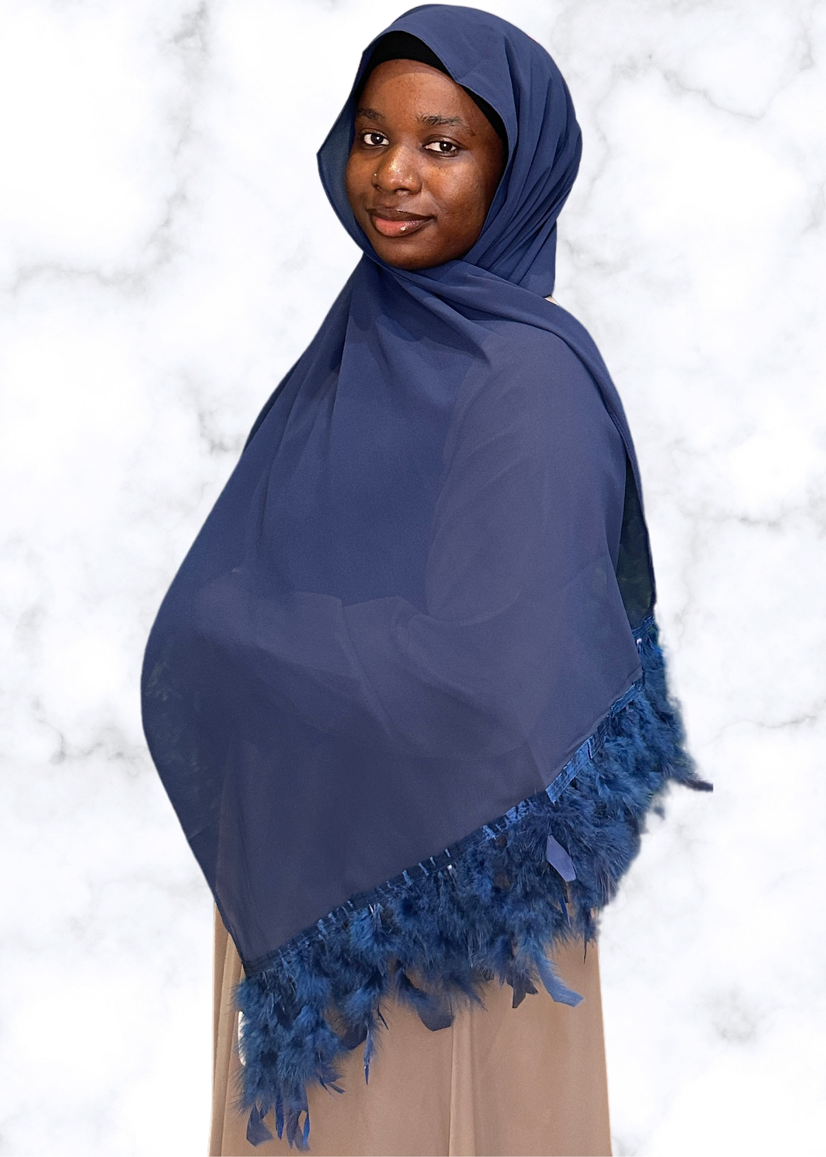 Navy - XL Feather Chiffon Hijabs