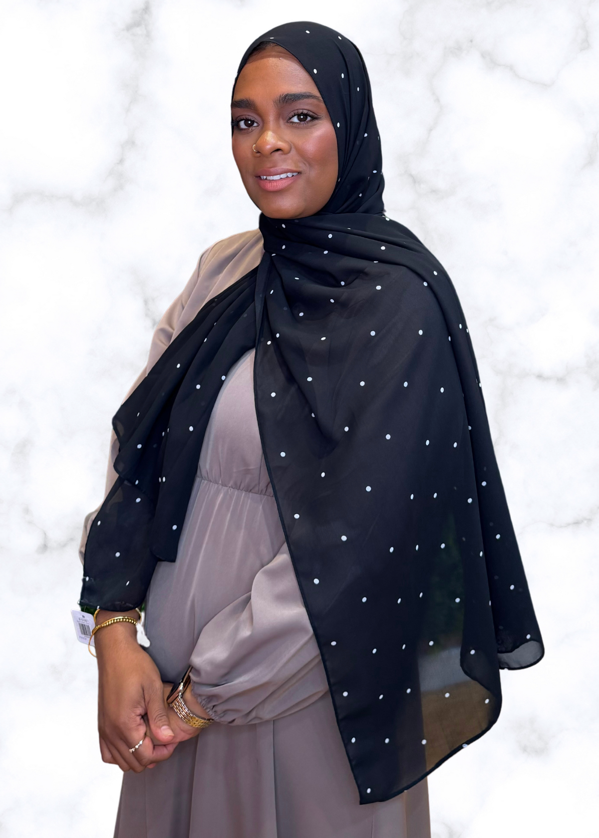 Black Dotted - Chiffon Printed Hijab