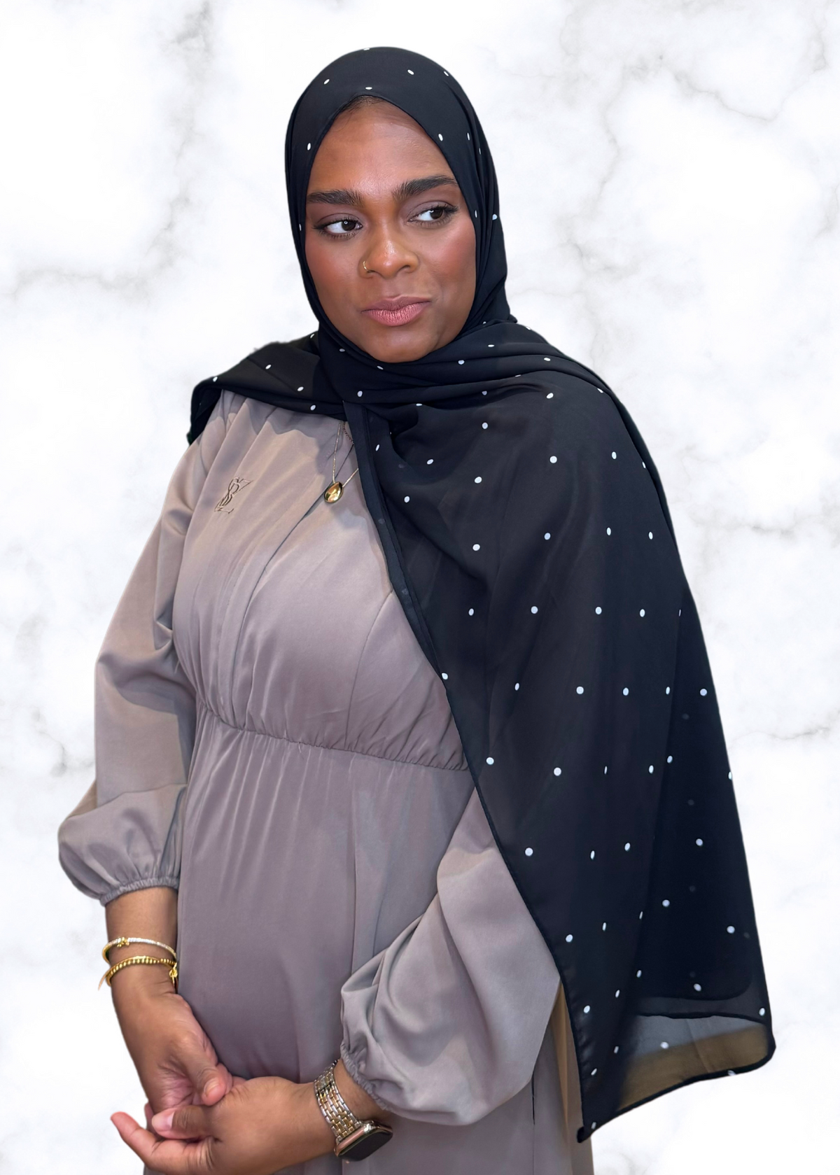 Black Dotted - Chiffon Printed Hijab