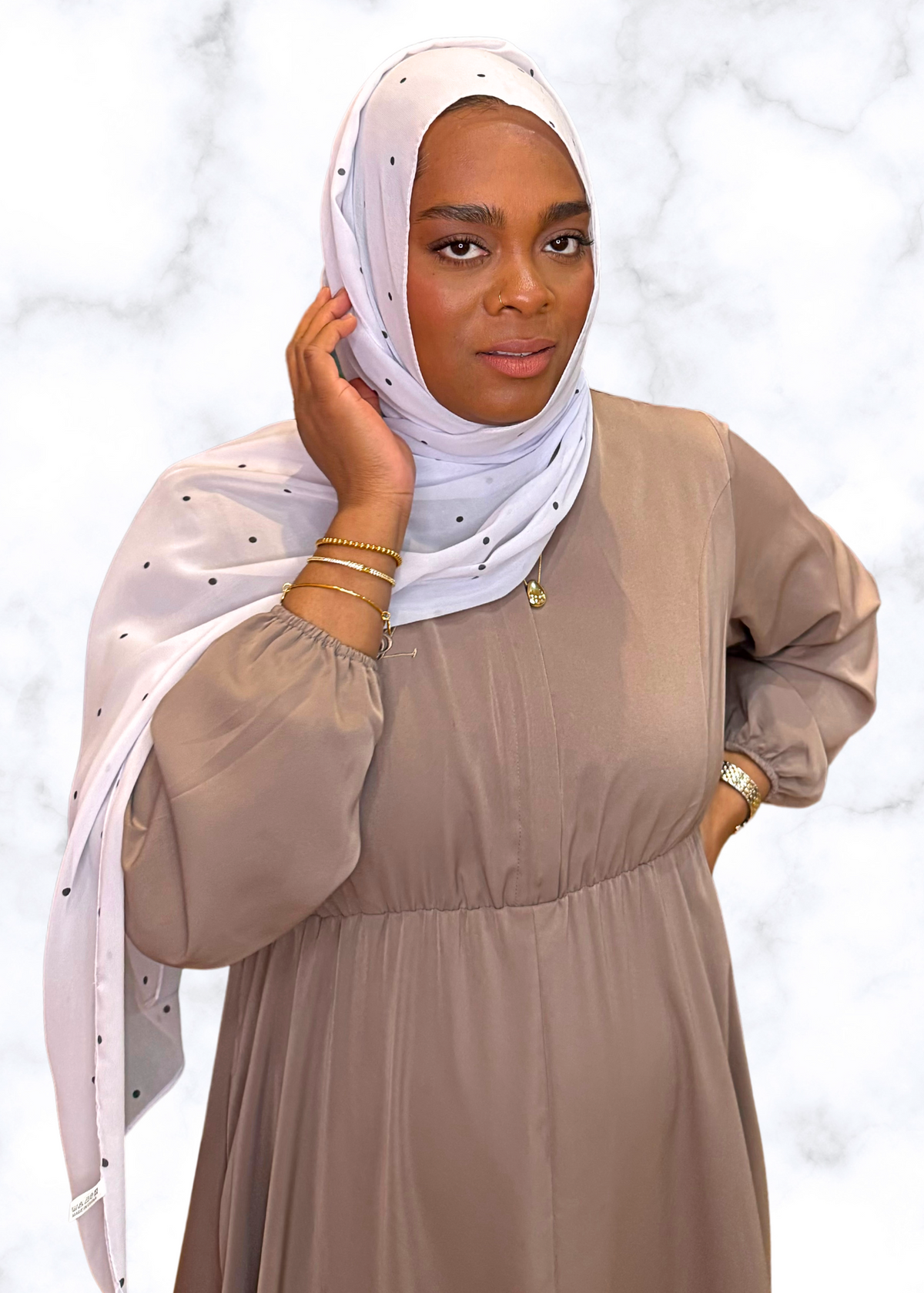 White Dotted - Chiffon Printed Hijab