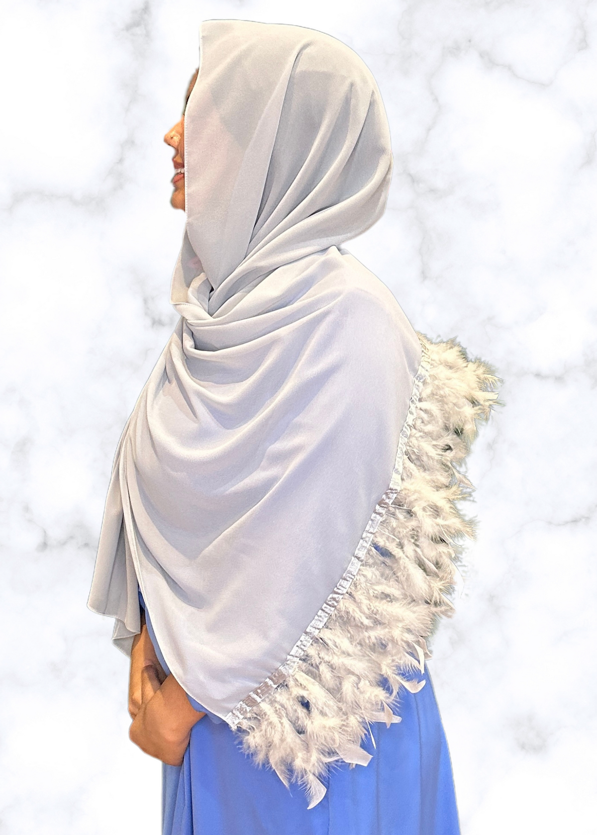 Gray - XL Feather Chiffon Hijabs