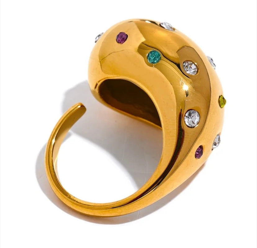 Gold Chunky Rhinestone Ring