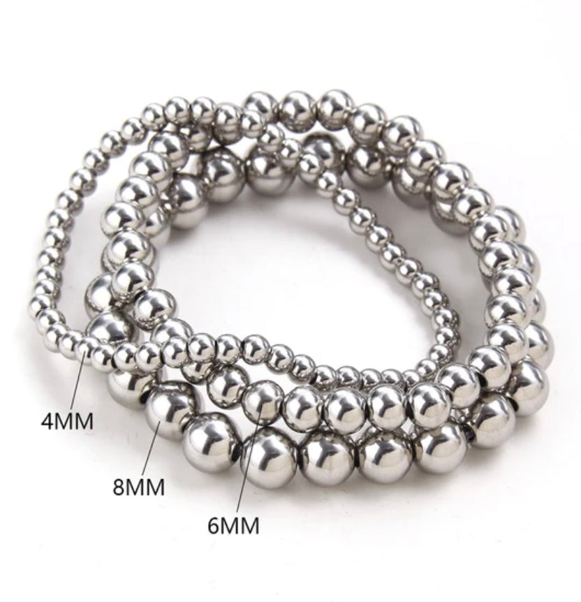 Silver Ball Stackable - Beaded Bracelet (Small)