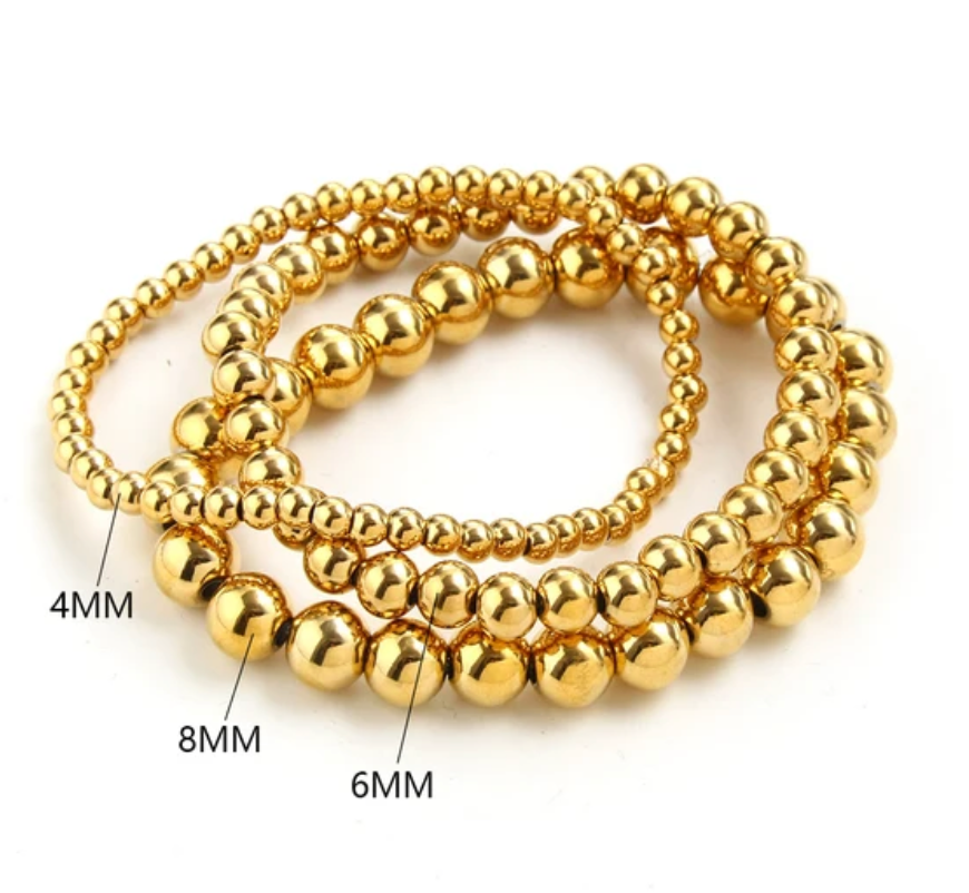 Gold Ball Stackable - Beaded Bracelet (Large)